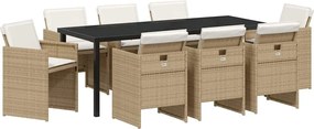 vidaXL Kert étkező szett párnával 9 pcs Bézs polirattan