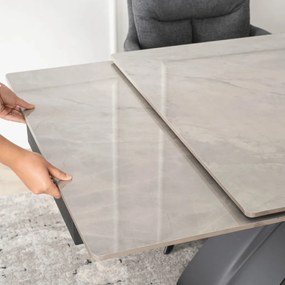 Szürke Márványhatású Bővíthető Kerámia Asztal Fekete Lábbal. LUIGI 160-240 cm