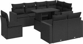 vidaXL 9 részes fekete polyrattan kerti ülőgarnitúra párnákkal