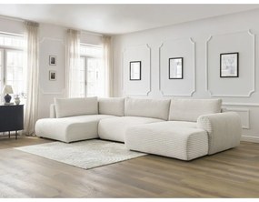 Krémszínű kordbársony kinyitható sarokkanapé (jobb oldali-U alakú) Lucien – Bobochic Paris