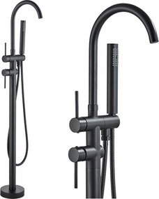 Kádtöltő Csaptelep Szabadon Álló Vízesés Zuhany Mosaz Aljzatra Szerelhető Fekete