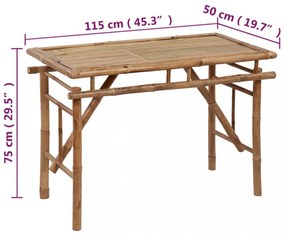 összecsukható bambusz kerti asztal 115x50x75 cm
