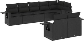 vidaXL 8 részes fekete polyrattan kerti ülőgarnitúra párnákkal