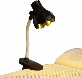 Hordozható állítható LED-es könyvlámpa csiptetővel, fekete