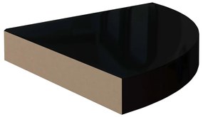 4 db magasfényű fekete MDF lebegő sarokpolc 25 x 25 x 3,8 cm