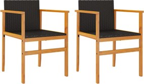 vidaXL 2 db fekete polyrattan és tömör fa kerti szék