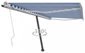 kék és fehér kézzel kihúzható póznás napellenző 450 x 350 cm