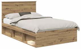 vidaXL Ágykeret fejtámlával Művészi tölgy 120 x 200 cm Tömör fenyőfa