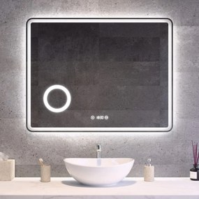 Fürdőszobai LED tükör 90x70cm | Páramentesítő - Kozmetikai tükör - Fényerő + színhőfok állítás - Digitális óra | Welland Luxury-Line G796