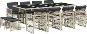 vidaXL 13 részes szürke polyrattan kerti étkezőgarnitúra párnákkal