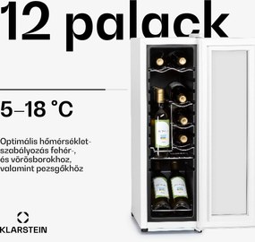 Klarstein Shiraz 12 Slim, borhűtő, 32 liter, 12 palack, 85 W, 5 – 18 °C, érintőképernyős vezérlőpanel