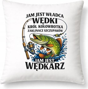 Párna Ajándék Horgászoknak Horgászkirály Fehér Dekoratív