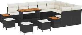 vidaXL Kerti Kanapé Szett párnával tárolóval 13 pcs Fekete Poli rattan