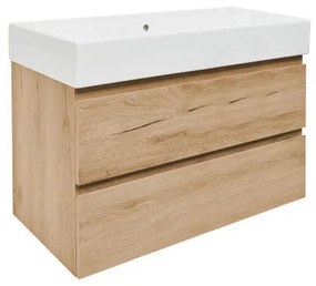 SAT B-Way Fürdőszobaszekrény mosdóval, 2 fiókos 99x50x45 cm matt tölgy BWAY2100OAKU2BI