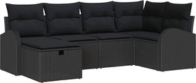vidaXL Kerti Kanapé Szett párnával tárolóval 6 pcs Fekete Poli rattan