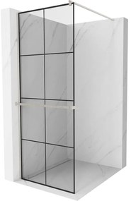 Mexen Kioto+, Walk-In zuhanyparaván polccal és akasztóval 90 x 200 cm, 8 mm átlátszó üveg fekete mintás, csiszolt acél profil, 800-090-121-97-77