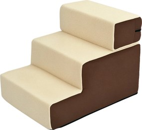 PawHut Kiskedvenc Lépcső 3 Fokra Kutyáknak és Macskáknak Puha Bézs Színben 54 x 40 x 39 cm | Aosom