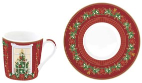Karácsonyi porcelán eszpresszó kávés csésze + alj 100 ml 6 személyes díszdobozban Festive Avenue