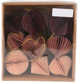 Ornaments papír díszek készlet rózsaszín, 6 cm, 9 db
