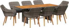 vidaXL Kert étkező szett párnával 9 pcs Szürke polirattan