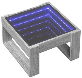 Szürke sonoma végtelen hatású LED-es dohányzóasztal 50x53x30 cm