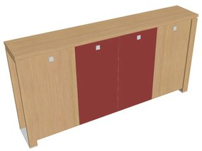 Verno+ közepes gardrób 260 x 46 x 130 cm, kombinált ajtó, világos tölgy / piros