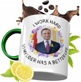 Zöld Bögre Andrzej Duda Elnök Ajándék Nyomtatott Fotóval