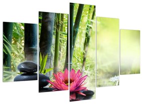 Lótusz, bambusz és gyertyák képe (150x105 cm)