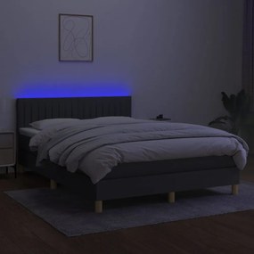 sötétszürke szövet rugós és LED-es ágy matraccal 140x190 cm