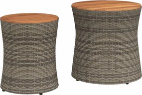 vidaXL 2 db szürke polyrattan kerti kisasztal fa asztallappal