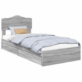 vidaXL Tárolós Ágy fejtámlával Szürke Sonoma 90 x 200 cm Faanyag