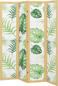 HOMCOM 4 paneles összecsukható paraván, 160 × 1,8 × 170 cm — pálmaleveles mintájú fenyőkeretes álló válaszfal (natúr & zöld) | Aosom