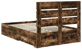 vidaXL Ágykeret fiókkal fejtámlával Füstölt tölgy 135 x 190 cm Faanyag