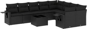 vidaXL 10 részes fekete polyrattan kerti ülőgarnitúra párnákkal
