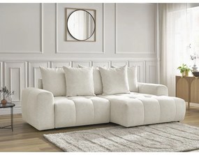 Fehér zsenília kinyitható-tárolóhelyes sarokkanapé (jobb oldali-heverő résszel) Roxelane – Bobochic Paris