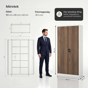 Irodai iratszekrény fehér / dió: Eco Design JAN 900 x 1850 x 400 mm
