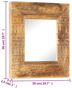 kézzel faragott tömör mangófa tükör 50 x 50 x 2,5 cm