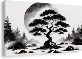Kép – Fekete-fehér bonsai (90x60 cm)