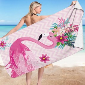 FLAMINGO WITH FLOWERS színes strandtörölköző 70x150 cm