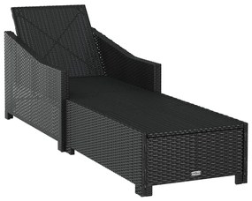 Fekete polyrattan napozóágy krémfehér párnával