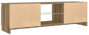 kézműves tölgy szerelt fa TV-szekrény LED-ekkel 120x30x36 cm