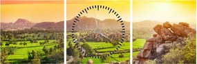 Kép a Hampi-völgyről Indiában (órával) (90x30 cm)