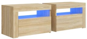 2 db füstös tölgy színű éjjeliszekrény LED-del 60 x 35 x 40 cm