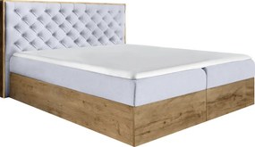 Boxspring ágy, 200x200, szürke Paros szövet/lancelot tölgy, WOOD 3