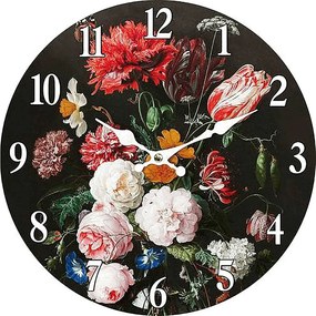 Hodiny nástěnné - pr. 34 cm, MDF, květinový motiv