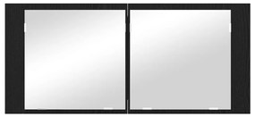 LED Tükörszekrény Fekete Tölgy 100x12x45 cm Fa