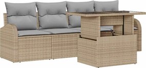 vidaXL Kerti Kanapé Szett párnával 5 pcs Bézs Poli rattan