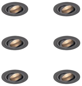 6 darabos modern, ágyúszürke, süllyesztett spotlámpa készlet GU10 50mm-es kerek, dönthető - Rondoo