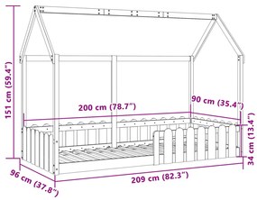 viaszbarna tömör fenyőfa házikó gyerekágykeret 90 x 200 cm