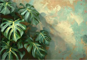 Fotótapéta Monster Levelek Zöld Beton Hálószoba Nappali Tapéta 200x140